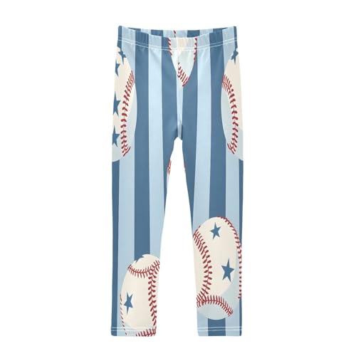 Toddler Girls Leggings Printed Yoga Pants Leggings Baseball Blue Background for Kids