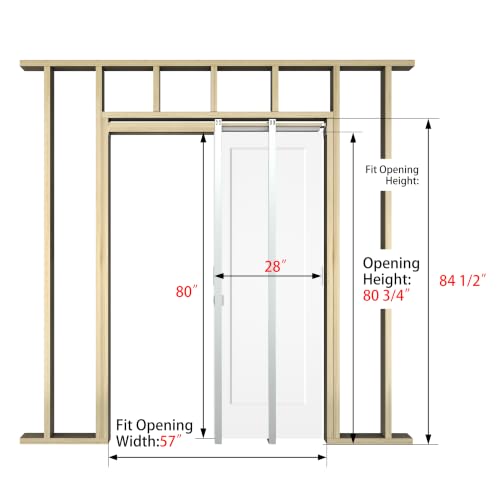 Image of BARNSMITH 28in x 80in 1-Panel White Paintable Sliding Pocket Door | Pocket Door Hardware with 1-Panel Door Slab & Satin Nickel Privacy Latch, Soft Close Mechanism, Durable and Smooth
