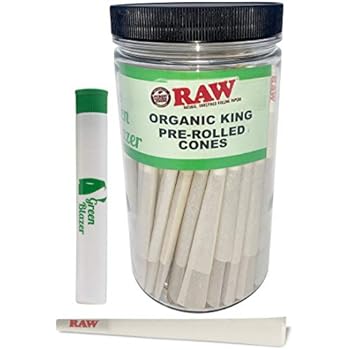 Rolling Tube Raw Pre Rolled Cones Organic King: 100 Pack - King Size Rolling Papers with Filters - Raw Cone Made of Plant Fiber- Includes Green Blazer Doob Tube