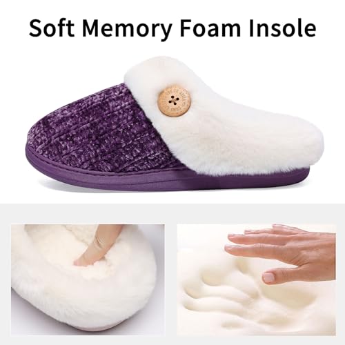 Image of Evshine Warm Knit House Slippers for Women Comfy Wool-Like Lined Chenille Slippers with Memory Foam and Indoor Outdoor Soles