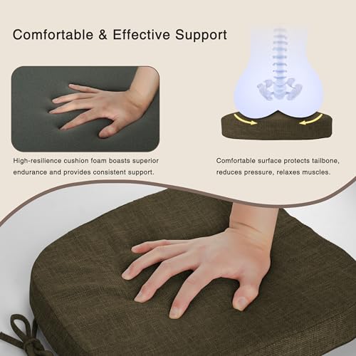 Image of OVOV 14x14 Chair Cushions for Metal Dining Chairs Set of 2 Khaki | Non Slip, Washable Removable Cover with Ties, Textured, for Dining Room, Kitchen Cafes Bistro Patio, Stackable Chairs
