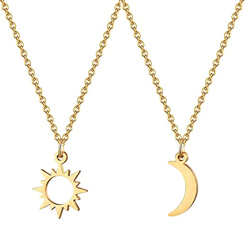 Tawdull Collares de mejor amigo para 2 regalos de amistad de sol y luna, collar delicado para mujeres, adolescentes, niñas, parejas, regalos de pedante, Metal, Acero inoxidable thumbnail