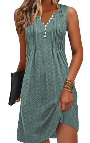 Image of Disamer Beach Dresses for Women 2026 Vacation Swim Cover up V-Neck Summer Dress Button Down Sleeveless Boho Floral Sundress