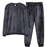 [ヒルトップクラウド] パジャマ メンズ もこもこ ルームウェア 冬 裏起毛 長袖 上下セット 丸首 フランネル 保温 防寒 暖かい 部屋着 クリスマス プレゼント 秋冬