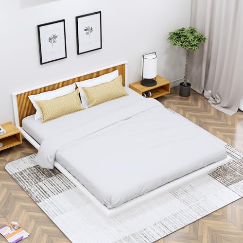 Image of Bniture Modern Low Height King Size Bed Without Storage | Engineered Wood Platform Bed Headboard | Bed King Size Wooden Cot Double Bed for Bedroom 3 Year Warranty (Frosty White & Giant Wood)