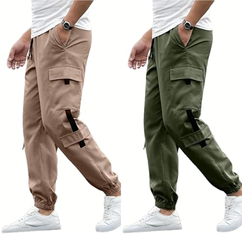 Image of Swastik Apparels Men's Track Pant Combo | Track Pants | Lower | Joggers | Combo of 2 | Pack of 2 Pant | Cargo Pant (KHK+GRN)