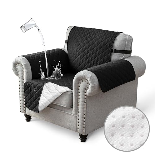 TIANSHU ソファーカバー 1人掛け 防水 マルチカバー 肘付き 犬猫対策 ソファーマット 滑り止め 撥水加工 ソファカバー 無地 シートカバー 傷防止 爪とぎ防止 防塵 汚れ防止 洗える 四季適用 (ブラック)