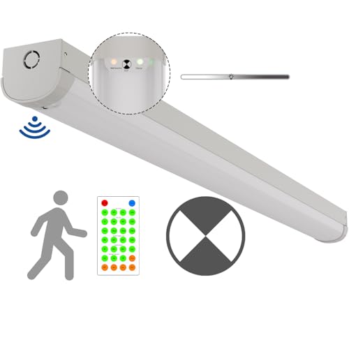 2FT Tri-Level Motion Sensor LED Linear Strip Emergency Stairwell Light w/Remote, 10W/20W 1250lm/2500lm, Battery Backup, 5000K, 100-277V IP20, Dimmable 2 Foot Commercial Shop Ceiling Light Fixture, ETL