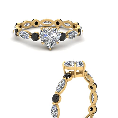 Image of 55Carat Choose Your Gemstone Marquise and Round Eternity Ring Yellow Gold Plated Heart Shape Side Stone Engagement Rings Lightweight Office Wear Everyday Gift Jewelry US Size 4 to 12