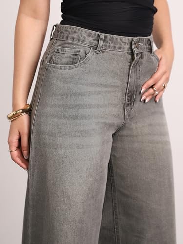 Image of Urbano Fashion Women's High Rise Loose Baggy Fit Washed Jeans Non-Stretchable