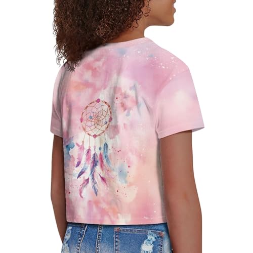 Image of Girls Crop Tops Cute Short Sleeve Shirts Fashion Tees for Kids Casual Crewneck Blouses Size 8-16 Years