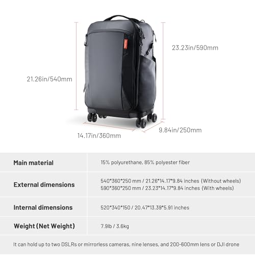 PGYTECH 2-in-1 Roller Camera Backpack, DSLR/SLR/Mirrorless Bag for Travel Photographers, Rolling Luggage with Tripod & Removable Modular & Rain Cover, Compatible with Canon, Nikon, Sony