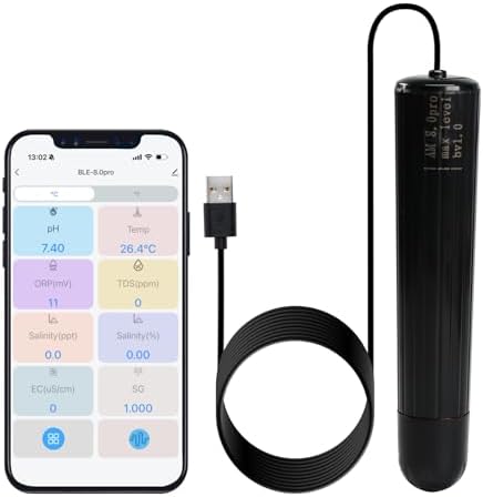 Smart Water Quality Monitor, 7-in-1 pH | Temperature | TDS | EC | Salinity | S.G & ORP WiFi Water Quality Tester Probe, EC pH Monitor for Hydroponics, Aquarium, 24/7 Real-Time Monitoring