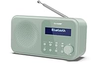 SHARP DR-P420(GN) Tokyo Portable Digital Radio – Bluetooth 5.0, DAB+/FM, Compact, USB/Battery Powered, Dual Alarm, 40 Presets, 3.5mm Headphone Jack – In Aquamarine Green