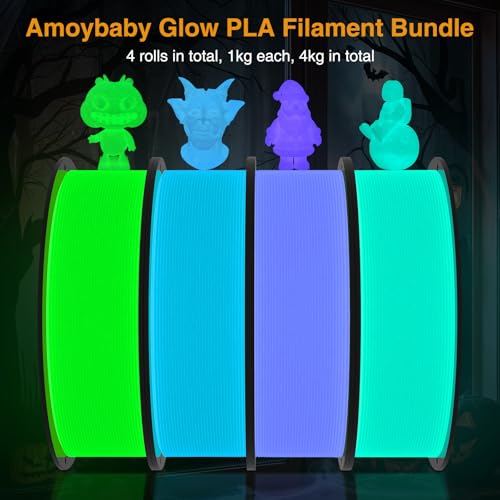 Image of PLA Glow in The Dark Filament Bundle | 4-Pack(1kg per Spool, 4kg Total) | Night Light Fluorescent 3D Printer Filament (Blue, Green, Purple, Teal) 1.75mm Fits FDM 3D Printers & 3D Pens