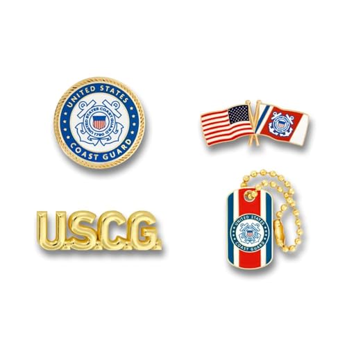 PinMart's Officially Licensed U.S. Coast Guard Enamel Lapel 4-Pin Set: Premium Military Pins for Hats, Suits, and Shirts - Perfect Veteran Lapel Badge Pins - for Men and Women