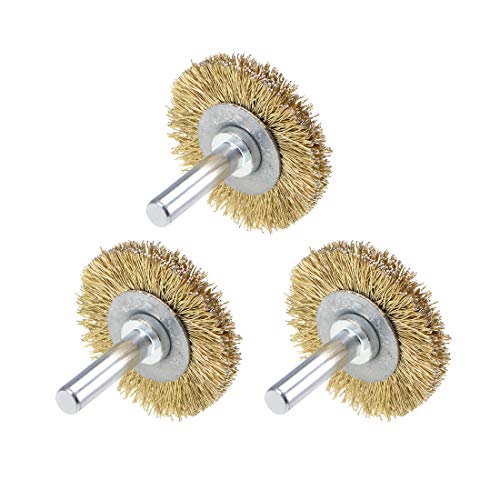 Image of uxcell 1-1 /2-Inch Wire Wheel Brush Bench Brass Plated Crimped Steel 1 /4-Inch Shank 3Pcs