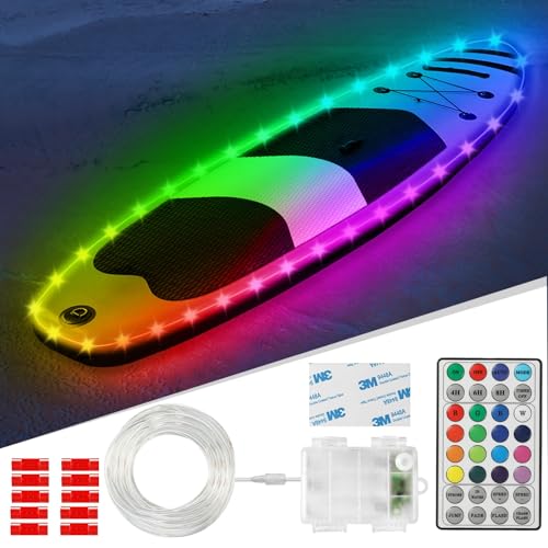 Kayak Paddle Board Lights Kit IP68 Waterproof Dream Color SUP Glow Lights with Remote Battery Powered Boat Light for Night Kayaking SUP Canoes Marine Pontoon Boat Light (24FT)
