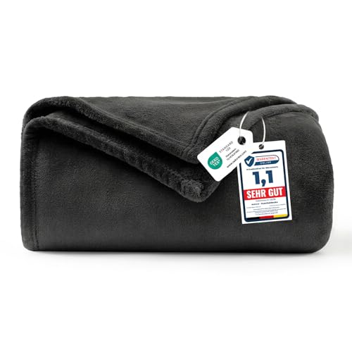 WAVVE Plaid Couverture Polaire Flanelle en Microfibre, Jeté de Canapé 150x200 Noir, Couverture lit Jete de Canape 2 Personnes, Plaid Fourrure Grand Chaud et...