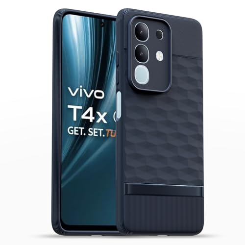 Image of Pikkme Back Cover for Vivo T4x 5G / iQoo Z10x 5G / Vivo Y31 Pro 5G Camera Protection 3D Hexa Cube Design Silicone Protective Bumper Case (Blue)