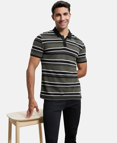 Image of Jockey US93 Men Super Combed Cotton Rich Striped Polo T-Shirt