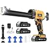 Uaoaii Electric Caulking Gun, Cordless Caulking Gun with 2x 2000mAh Batteries, 9Pcs Silicone Caulking Tools, 4 Adjustable Speeds, LED Light, 10OZ Battery Silicone Gun for Filling, Sealing (Yellow)