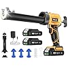 Uaoaii Electric Caulking Gun, Cordless Caulking Gun with 2x 2000mAh Batteries, 9Pcs Silicone Caulking Tools, 4 Adjustable Speeds, LED Light, 10OZ Battery Silicone Gun for Filling, Sealing (Yellow)