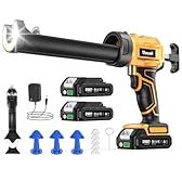 Uaoaii Electric Caulking Gun, Cordless Caulking Gun with 2x 2000mAh Batteries, 9Pcs Silicone Caulking Tools, 4 Adjustable Speeds, LED Light, 10OZ Battery Silicone Gun for Filling, Sealing (Yellow)