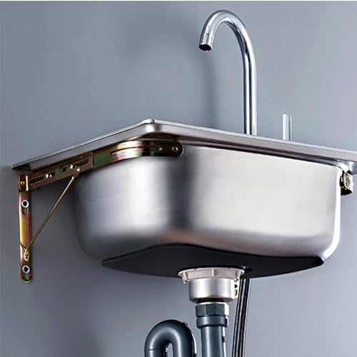 Évier Inox de Cuisine,Professionnel Extérieur Évier De Jardin avec Robinet Évier utilitaire1compartiment Cuve Simple Évier Extérieur Autoportant Plonge Inox pour Garage Restaurant Buanderie-48cm