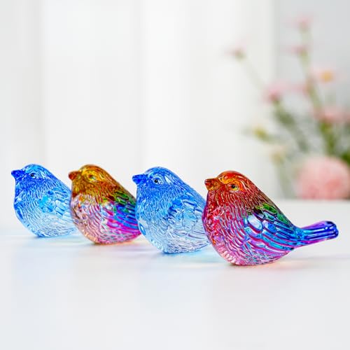 HDCRYSTALGIFTS Set 4 Crystal Bird Figurines Collectible - 3'' Art Glass Animals Sculptures Gift for Bird Lovers Women Birthday Anniversary Christmas Table Home Decor - Image 5