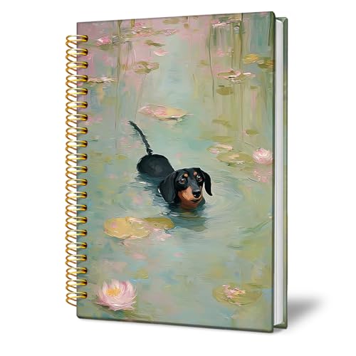 KERNDBSDF Vintage Floral Dachshund Notebook, Dachshund Gifts, Weiner Dog Gifts Journal Notebooks for Women, Funny Whimsical Weiner Dog Hardcover Spiral Notebook Journal 5.5x8.3