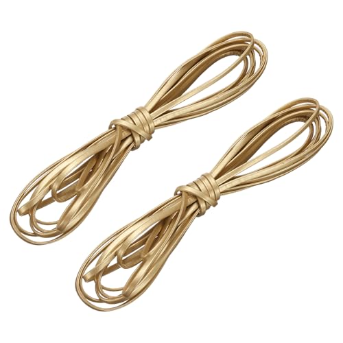 sourcing map 2 paquetes de cordones planos de cuero, 5.5 yardas, 5 mm, tiras de cordones de cuero, color dorado