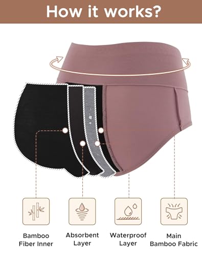Image of INNERSY Women's Bamboo Viscose Heavy Flow Period Underwear High Waisted Leakproof Panties 3 Pack