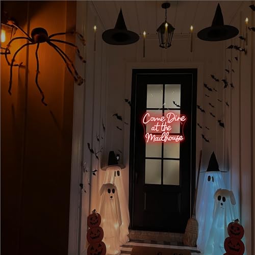 Image of Come Dine at The Madhouse Neon Sign Restaurant Neon Signs for Wall Decor Red LED Night light for Home Bar Gothic Halloween Horror Party Club Man Cave Decoration