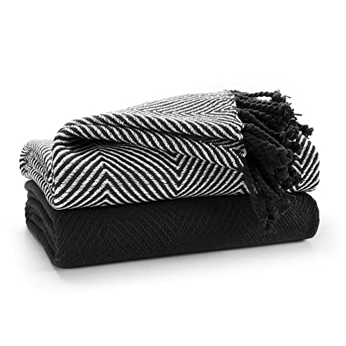 EHC Luxury Throws for Sofa Cover Couch Blanket Pack of 2, Black Throw -125x150cm