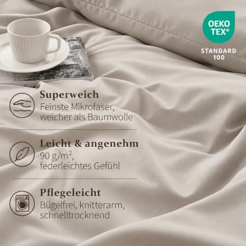 Duvetnova Bettwäsche 135x200 40x80 Beige ÖKO-TEX Superweich Mikrofaser Bettwäsche-Sets 2 Bettbezüge 135x200 + 2 Kissenbezüge 80x80 + 2… – Ansicht 4