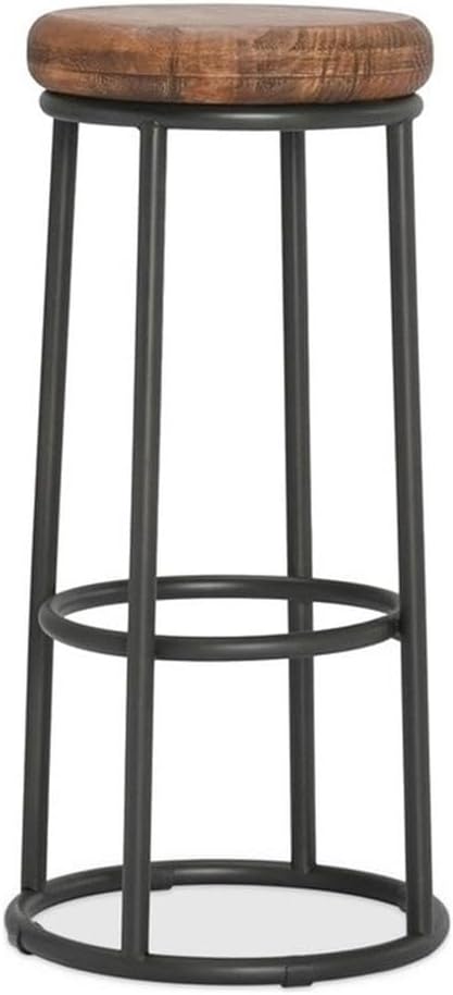 Pemberly Row 30" Wood and Iron Barstool, Mahogany Brown and Black Finish, Solid Reclaimed Pine Wood Seat, Sturdy Iron Frame, Rustic Style Bar Stool for Kitchen, Dining Area, or Home Bar Use