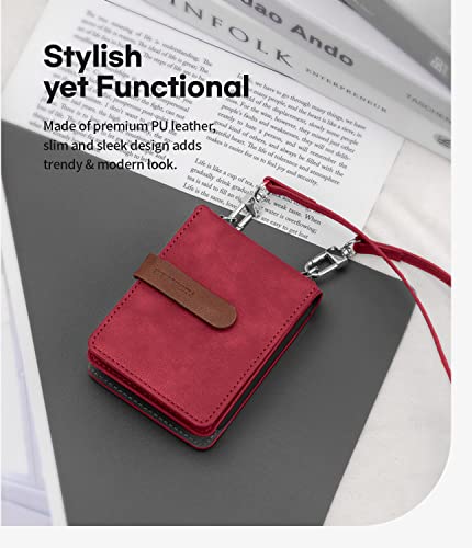 Goospery Wallet Case Compatible With Galaxy Z Flip 4 Case, Detachable Card Holder 2 Card Pocket Storage Premium Pu Leather Adjustable Cross-Body Strap Attached Earbud Cord Organizer, Burgandy #TOP6