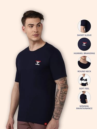 Image of hummel Champ Round Neck Cotton Rich Half Sleeve Solid Regular fit Cottonpoly T-Shirt for Men Comfortable Soft Breathable Fabric Stretchable for Everyday Use Ideal for Casualwear