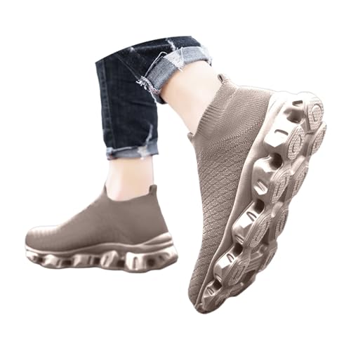 Women's Casual Slip On Sneakers Lightweight Breathable Walking Shoes with Flexible Sole for Daily Wear Comfort (Khaki, 9.5)