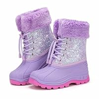 EUXTERPA Kids Warm Snow Boots Wellies For Boys Girls Winter Fleece Liner Boots Unisex Children Waterproof Purple Wellington Boots Size 10 UK Child