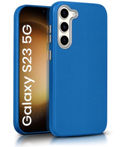 Image of WOW IMAGINE Back Cover for Samsung Galaxy S23 5G | Shockproof Tough Leather Texture Hard Mobile Case | Ultra Slim Non-Slip Grip | Inner Velvet Fabric | Metal Camera Ring - Blue