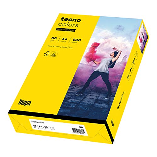 inapa farbiges Druckerpapier, buntes Papier tecno Colors: 80 g/m², A4, 500 Blatt, intensivgelb
