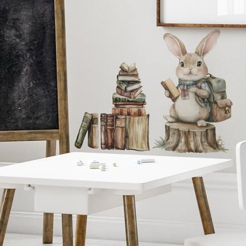 Vinilos decorativos con conejito y libros para pared miniatura 6