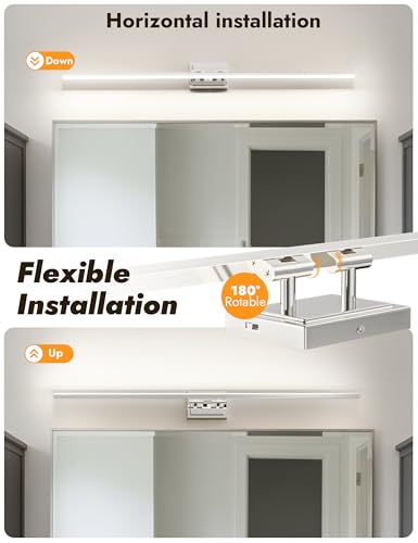 Image of NIORSUN 48 Inch Modern Bathroom Light Fixture, 30W 5CCT Dimmable LED Chrome Bathroom Vanity Lights Over Mirror, Vanity Lights for Bathrooms Restroom Mirror- ETL Certified