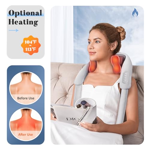 shiatsu neck and shoulder massager cordless neck and back massager with heat 4d deep tissue kneading massage pillow for shoulder back leg muscle pain relief gifts for mom woman dad men