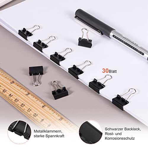 Heyu-Lotus 110 Stück Foldback Klammern 15 mm Klein Papierklammern Büroklammern Metallklammern Binder Clips Vielzweckklammern für Schule, Heim Bürobedarf