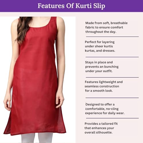 Image of Women's Sleeveless Cotton Inner Slip Dress Round Neck Soft Comfortable Fit Full Length Camisole Innerwear Summer top Undergarment for Girls