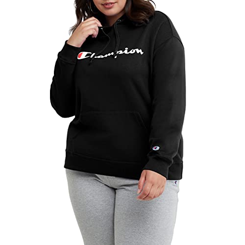 Champion Size, Powerblend, Fleece Hoodie, Sweatshirt for Women, (Reg. or Plus), Black Script