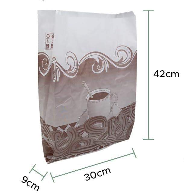 250 Bolsa para Churros Antigrasa 30+9 × 42cm | Papel Antigrasa Reciclable | Ideal para Churrerías, Food-Truck y Evento | 250 Unidades